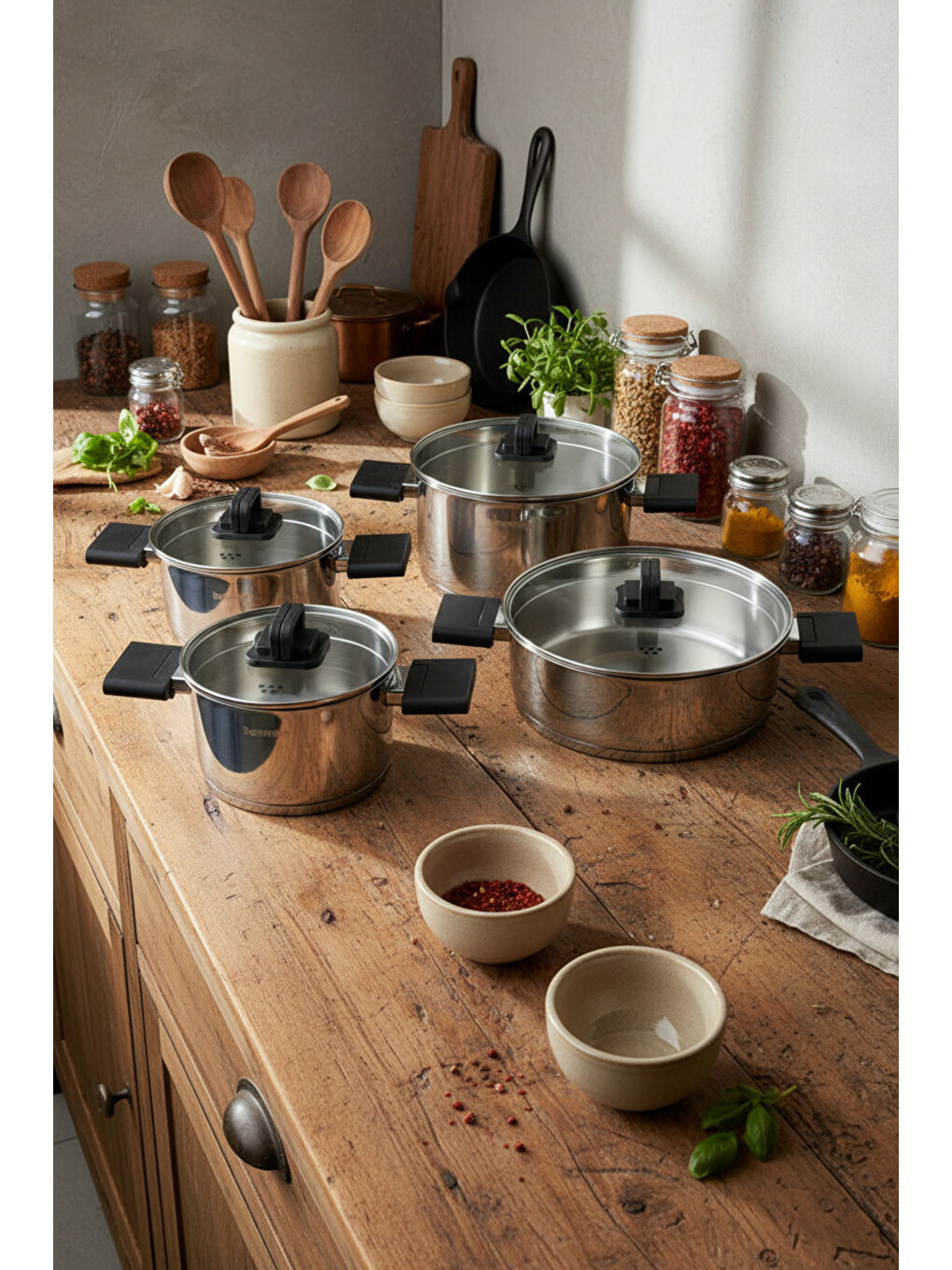 Gri Stella 8 Parça Çelik Tencere Seti-2