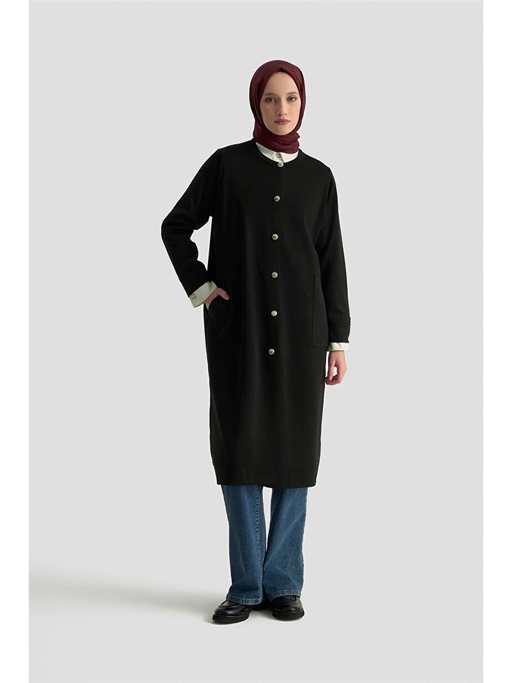 Trend Düğmeli Triko Kap 25Ktd4122 Siyah-1