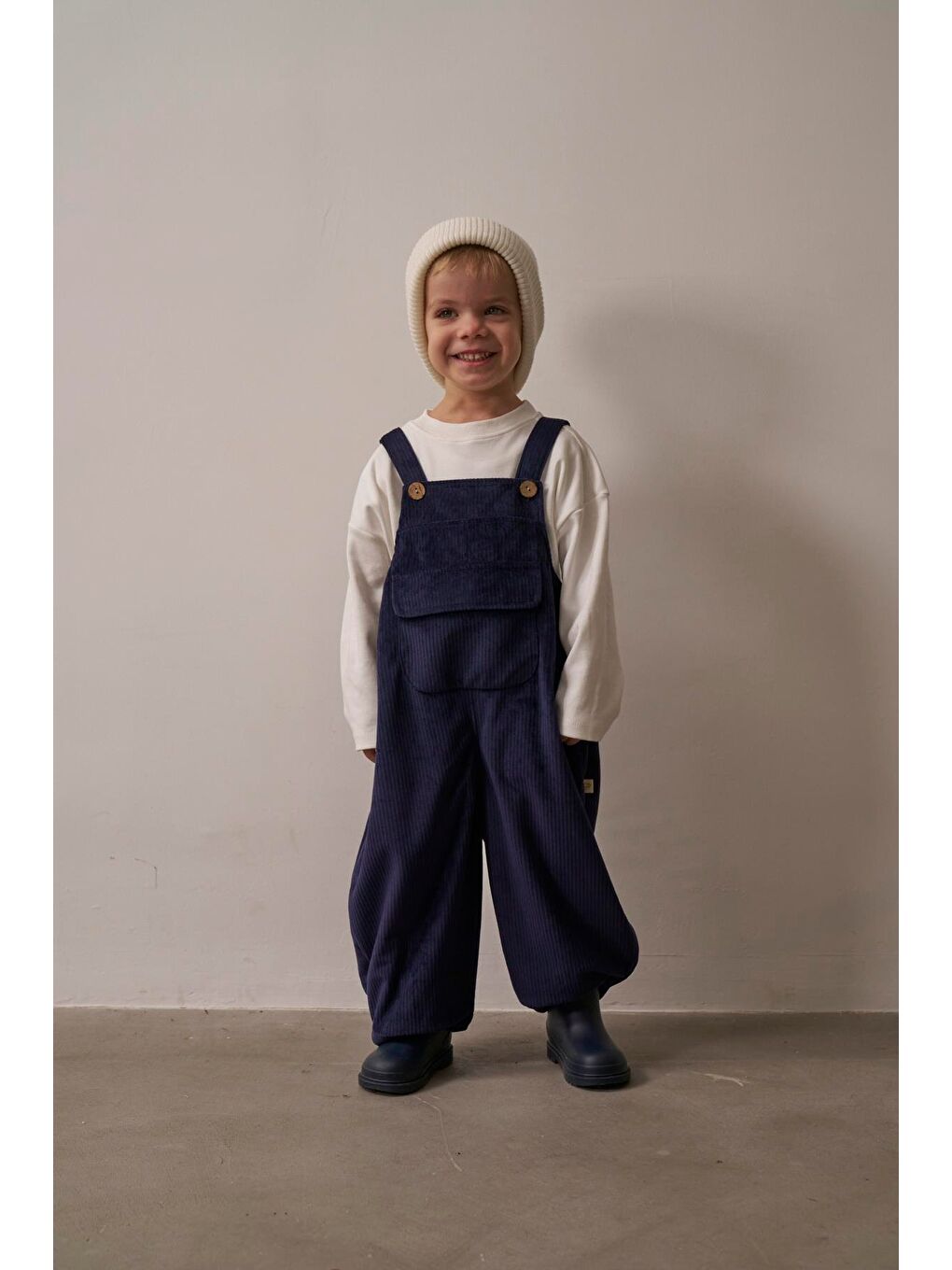 Lacivert Childhood Velvet Çocuk Salopet Tulum-5