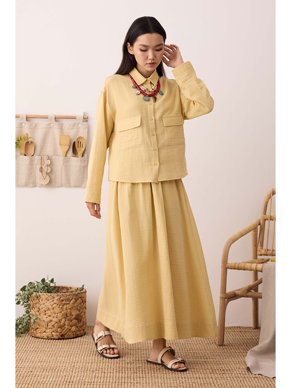 Müslin Cepli Gömlek Soft Sarı