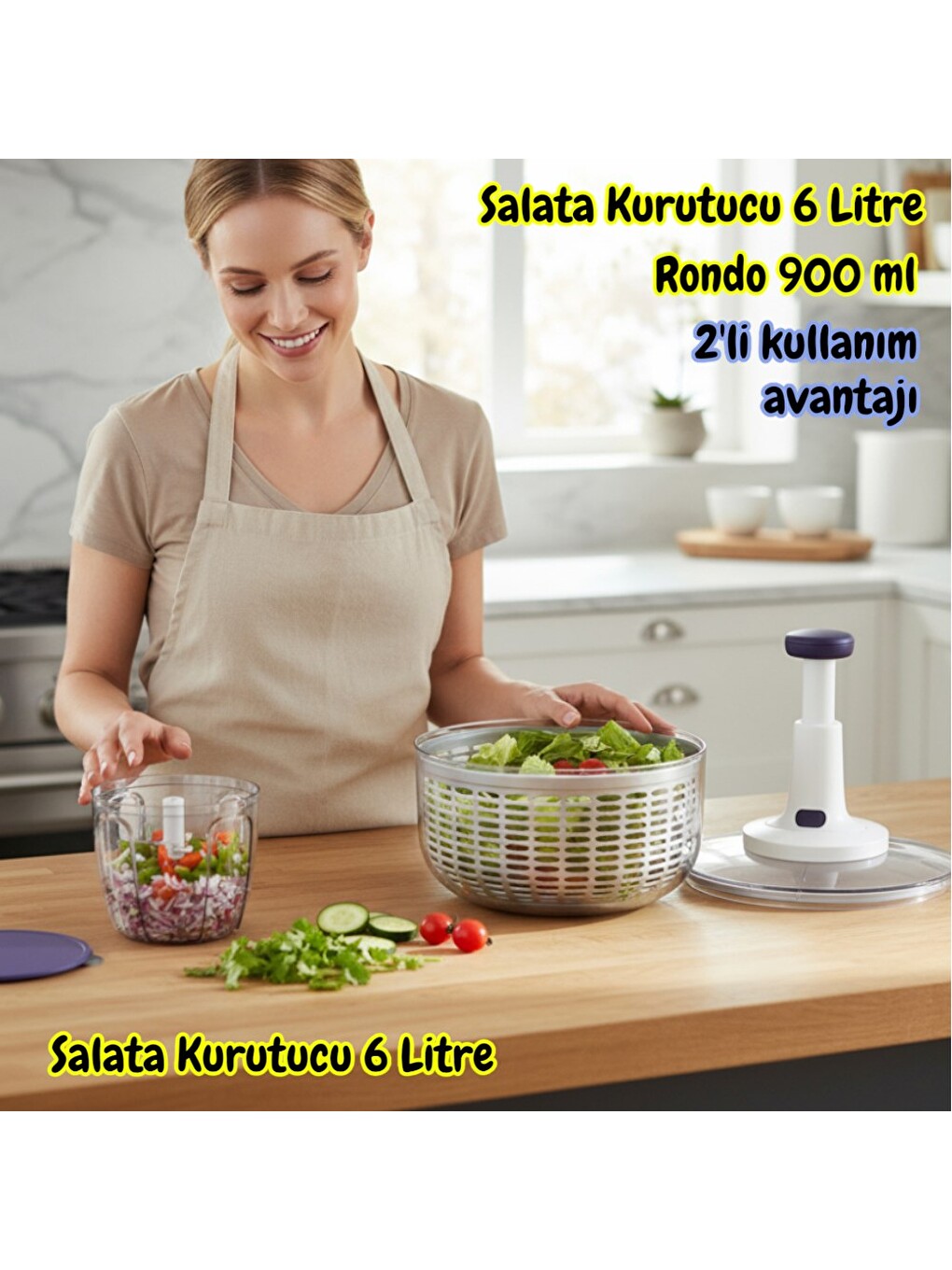 Vip Ahmet Vp-907 900 Ml Chef Rondo & 6 Litre Salata Kurutucu-1