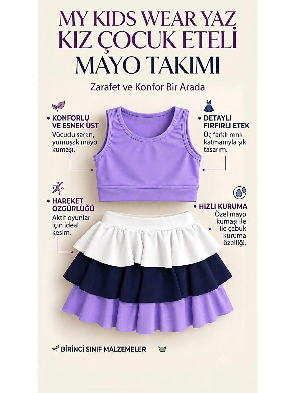 Lila Kız Çocuk Fırfırlı Etekli Mayo Seti – Ve Rahat Tasarım 12938-1