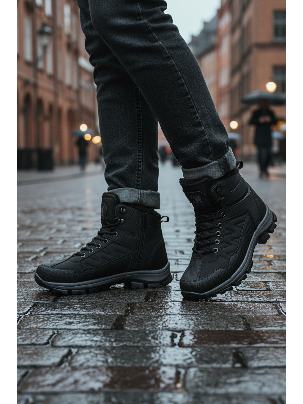 Siyah Kırışık İçi Kürklü Soğuğa Dirençli Kaymaz Taban Unisex Outdoor Bot 980 G-2