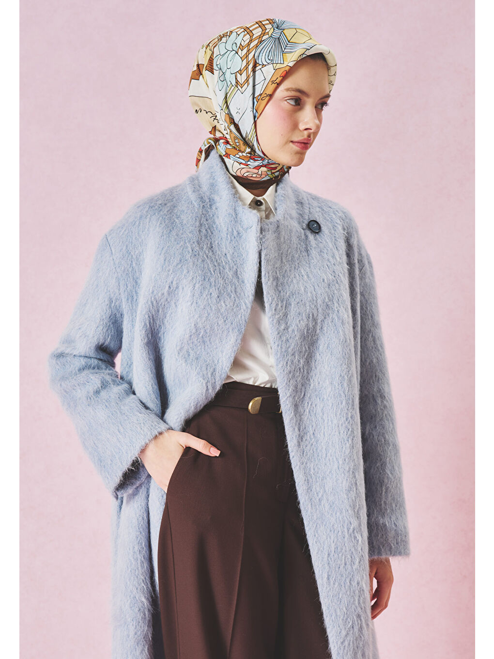 Lila A CINDIRELLA'S DREAM DESEN FLOŞ VİSKON EŞARP COFFEE CREAM-1