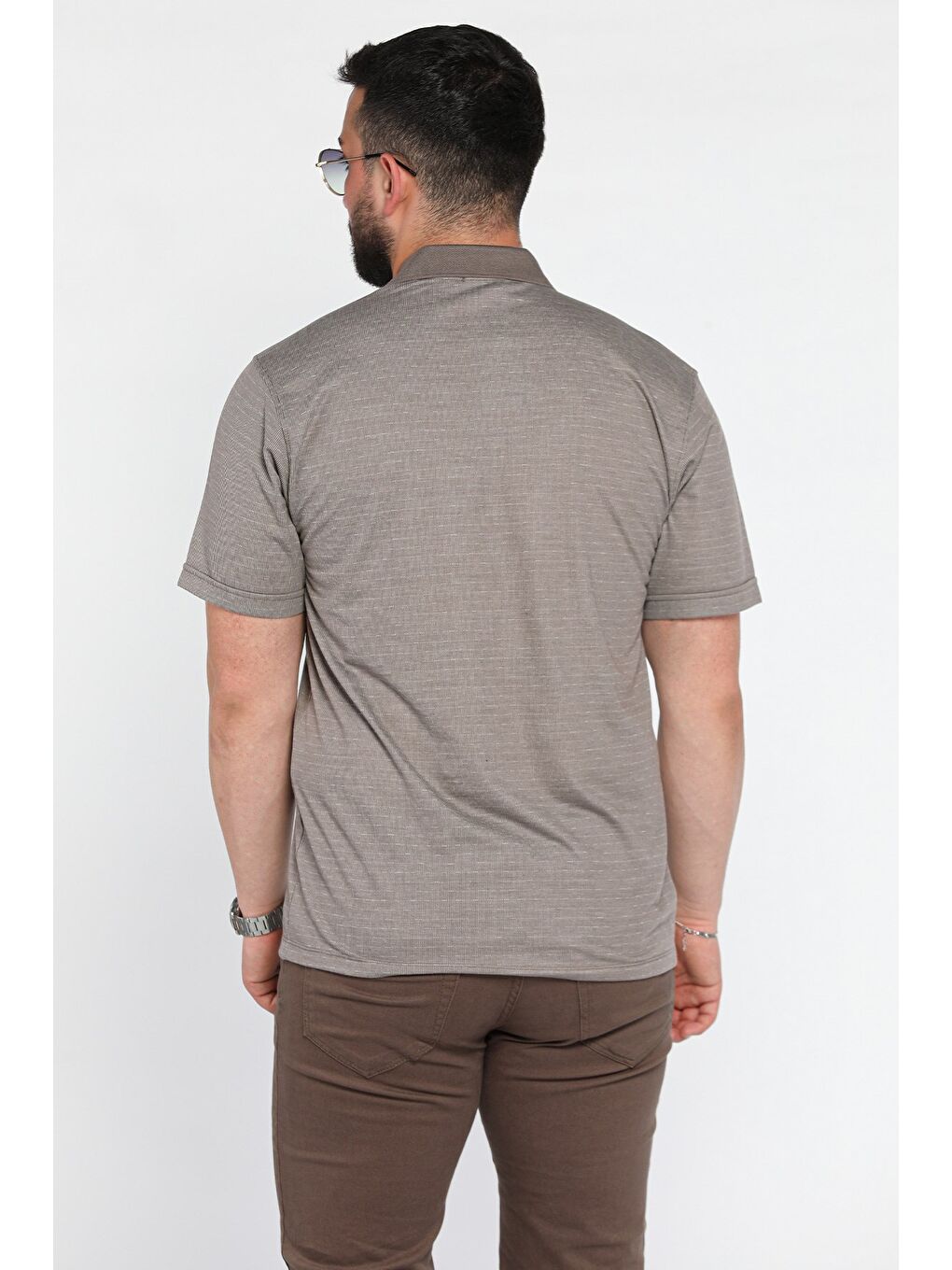Bej Polo Yaka Yarım Düğmeli Cepli Erkek Tişört-2