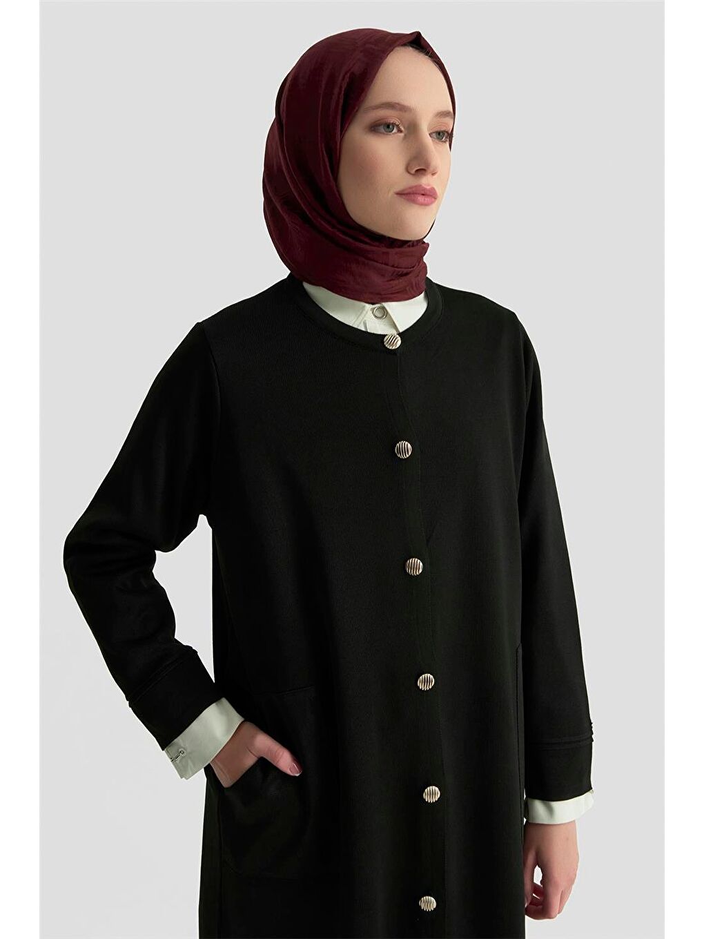 Trend Düğmeli Triko Kap 25Ktd4122 Siyah-2