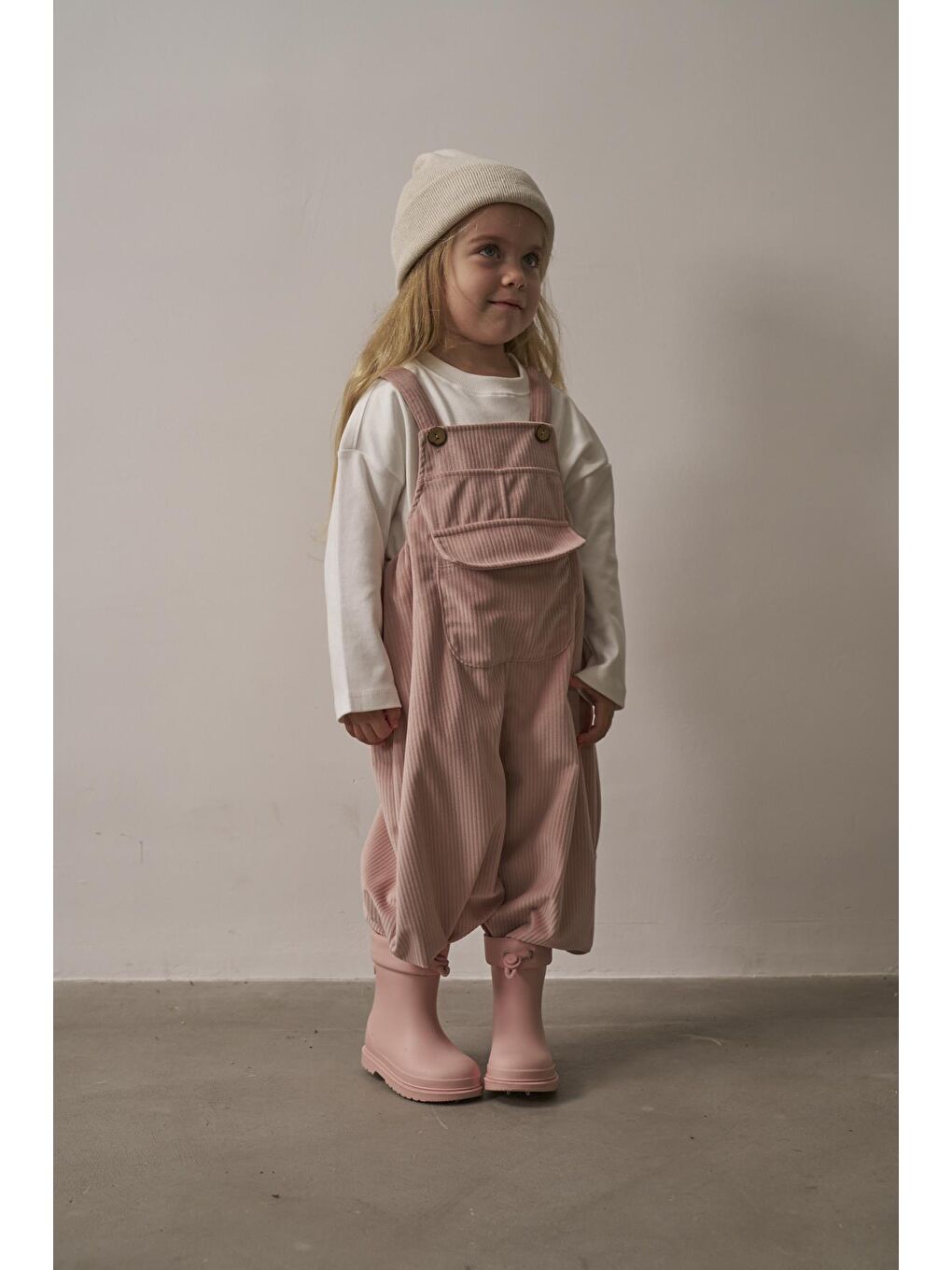 Pembe Pudra Childhood Velvet Çocuk Salopet Tulum-3