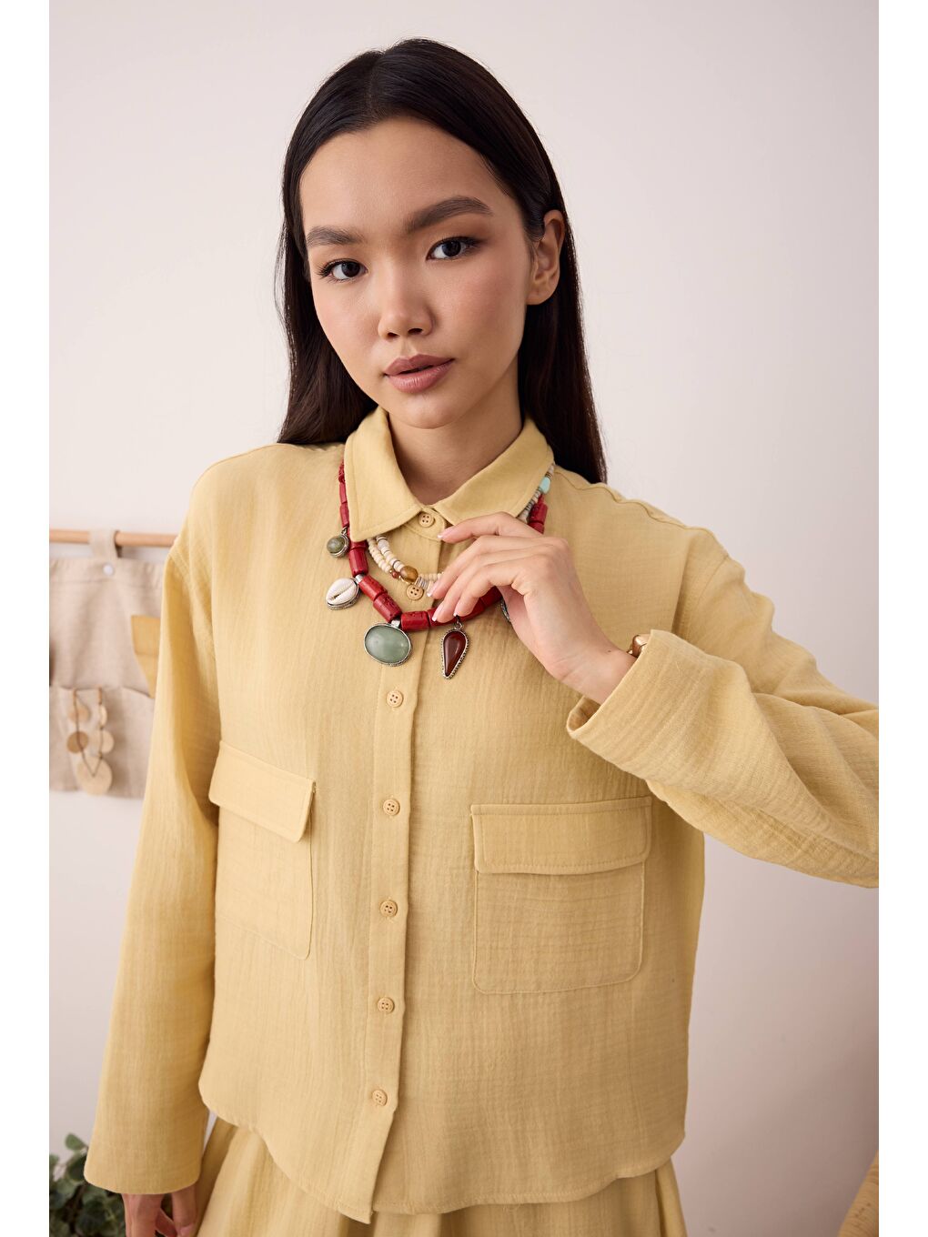 Müslin Cepli Gömlek Soft Sarı-2