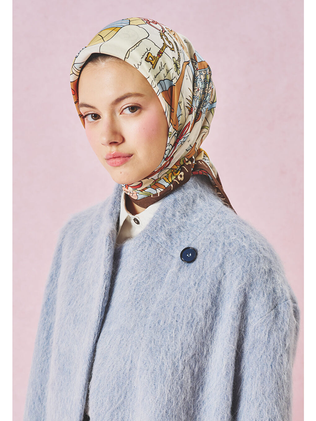 Lila A CINDIRELLA'S DREAM DESEN FLOŞ VİSKON EŞARP COFFEE CREAM-2