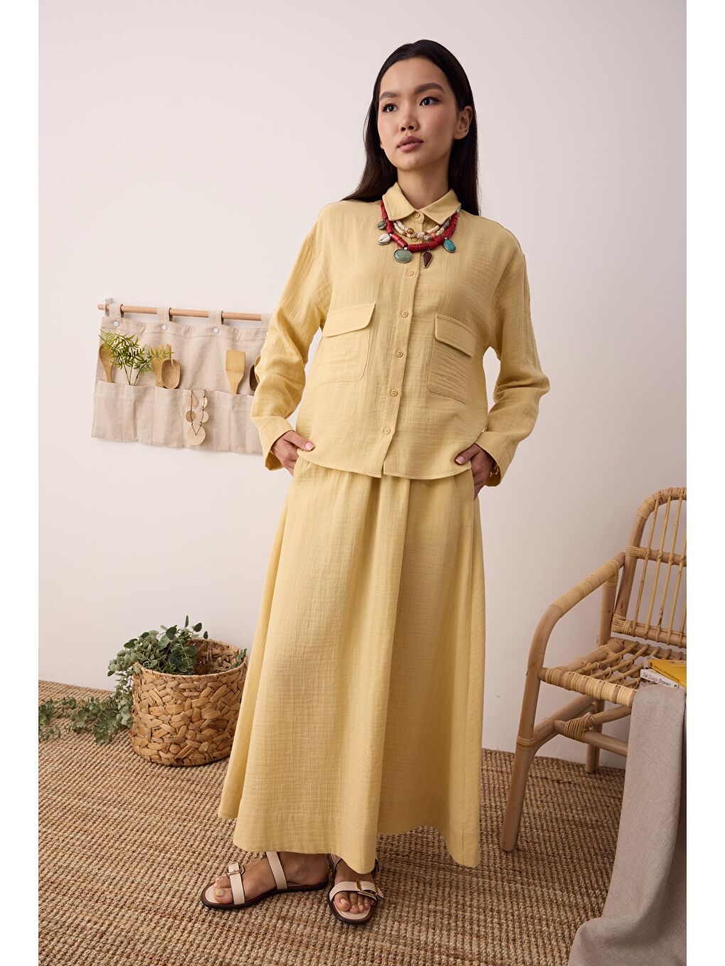 Müslin Cepli Gömlek Soft Sarı-3