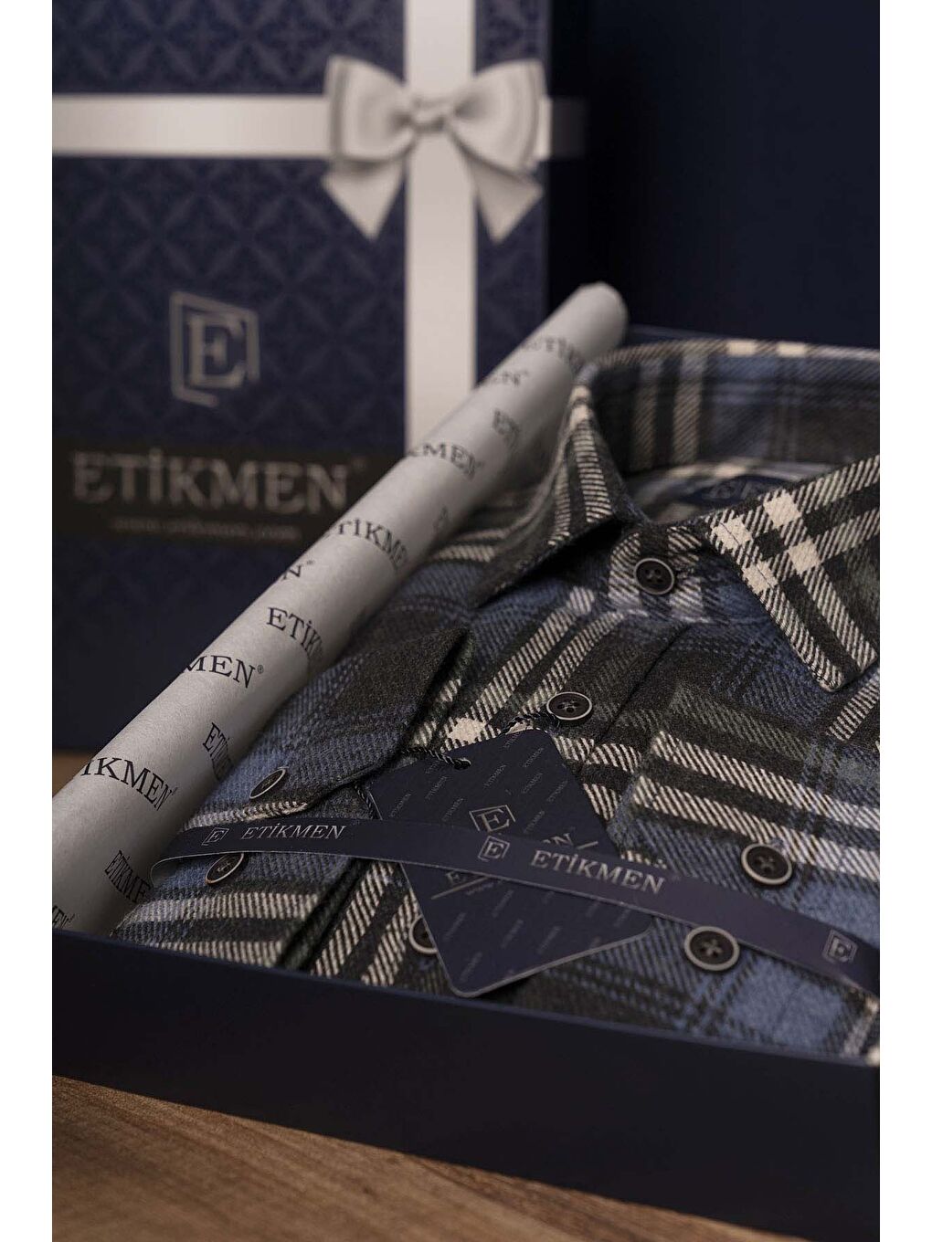 Lacivert Beyaz Slimfit %100 Pamuk Erkek Oduncu Gömlek-3