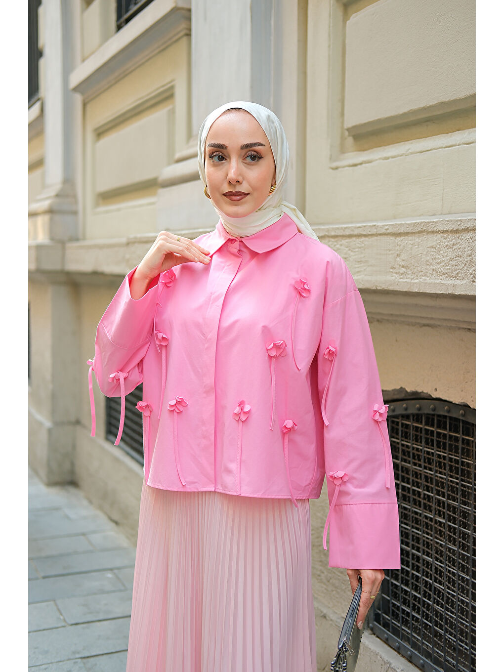 Kadın Çiçek Desenli Gömlek Pembe