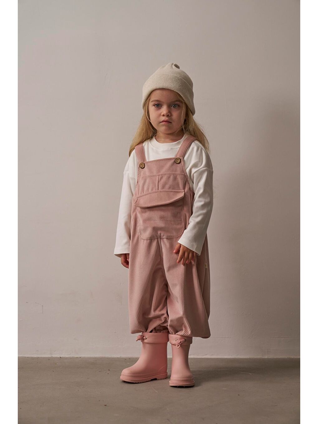 Pembe Pudra Childhood Velvet Çocuk Salopet Tulum-4