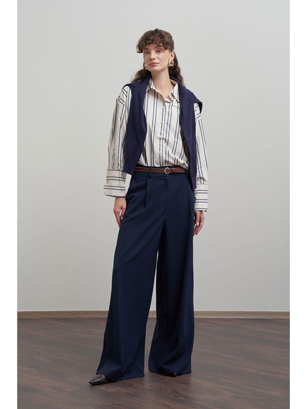 Lacivert-Pileli Polyviscon Pantolon-1