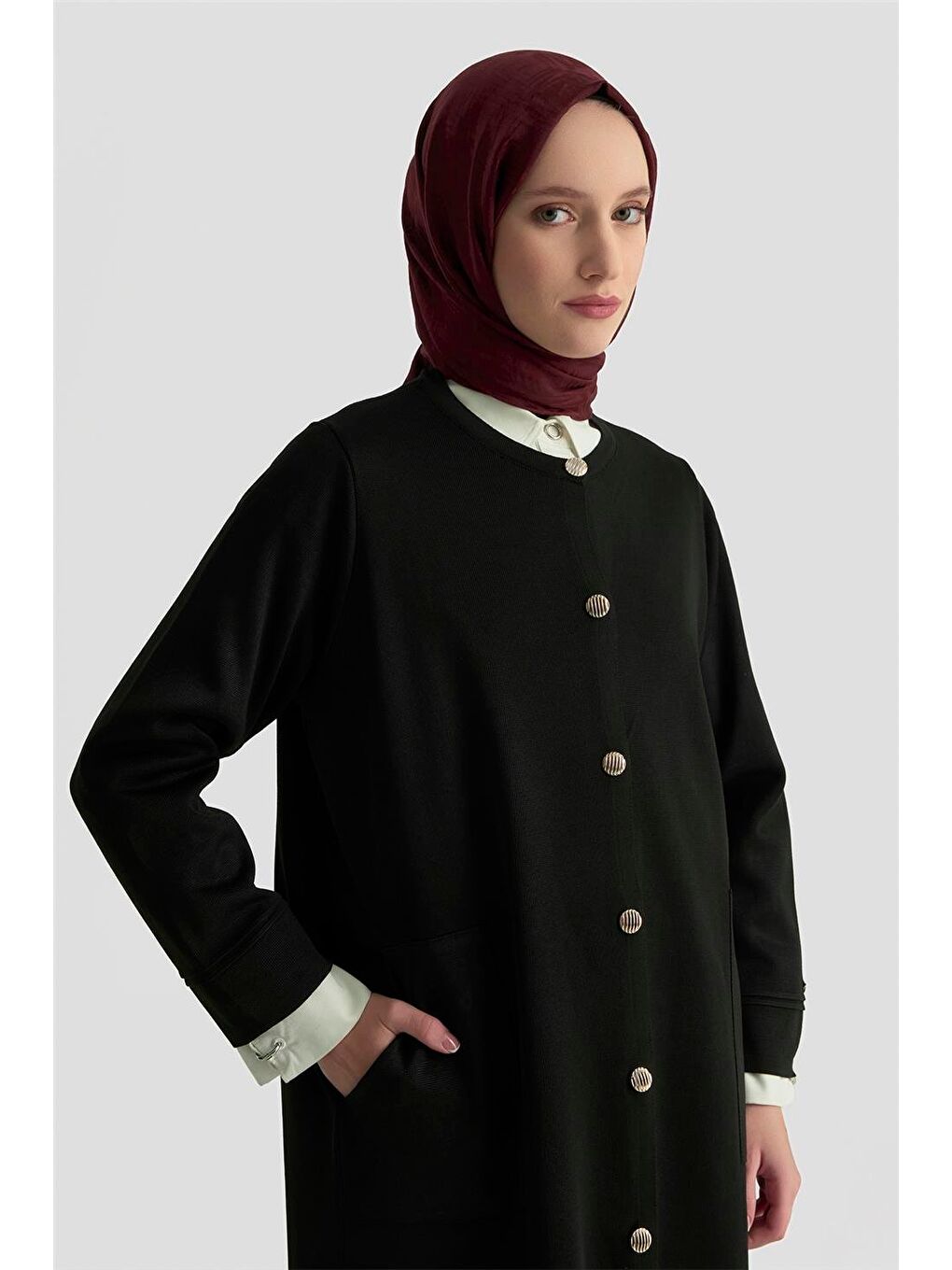 Trend Düğmeli Triko Kap 25Ktd4122 Siyah-3