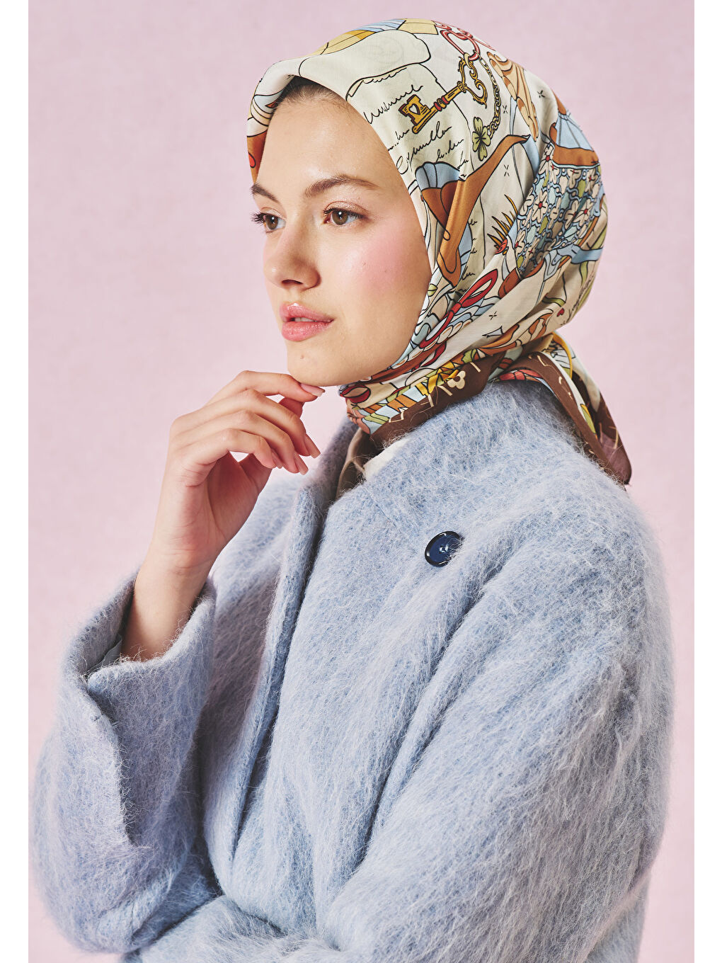 Lila A CINDIRELLA'S DREAM DESEN FLOŞ VİSKON EŞARP COFFEE CREAM-3