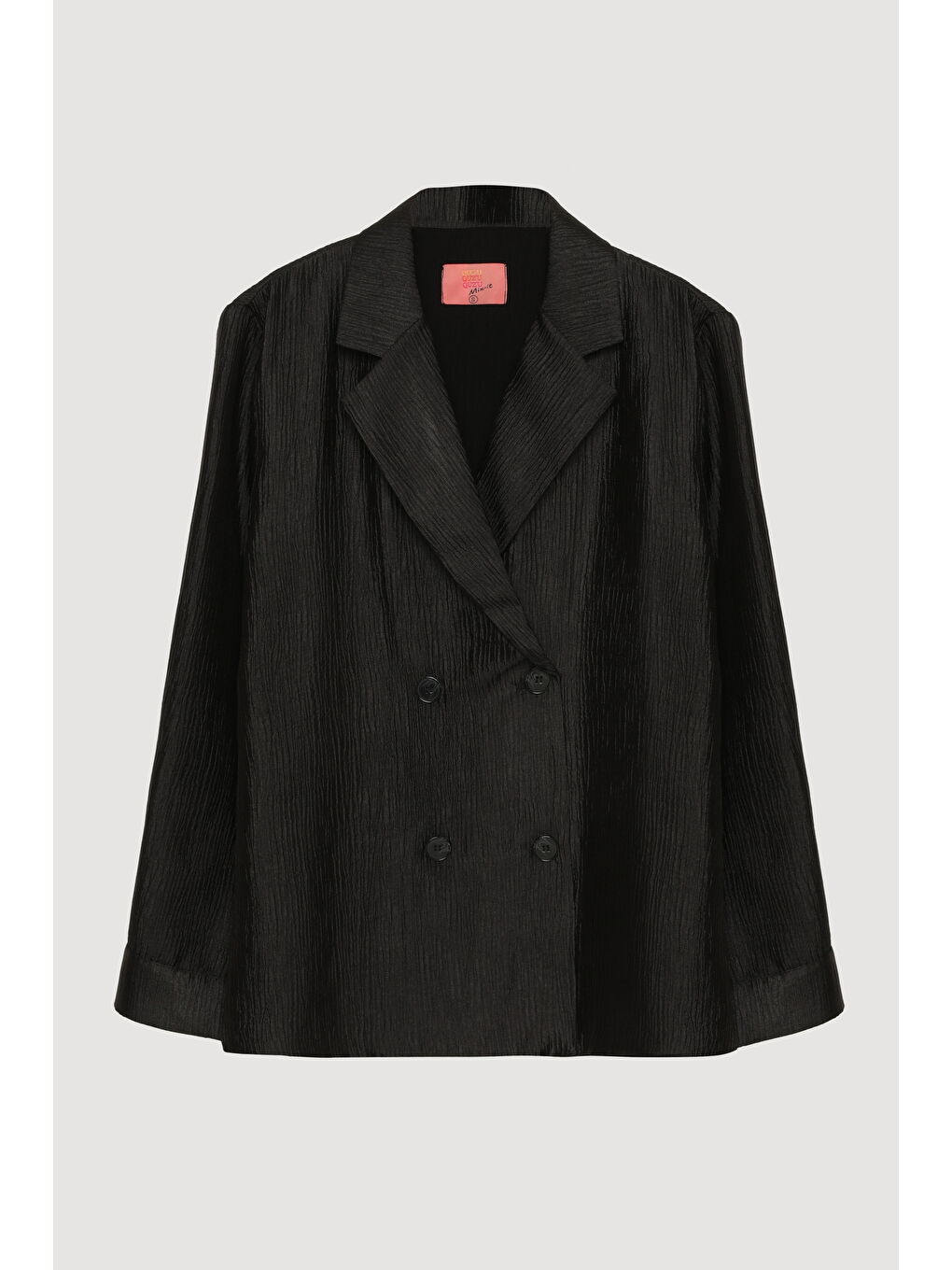 QUZU Dokulu Oversize Blazer Ceket Siyah