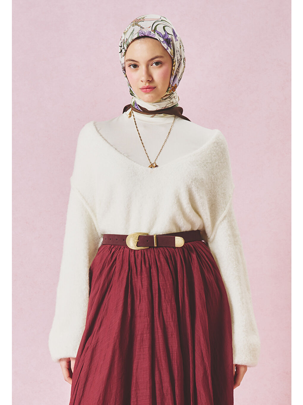 Kahverengi ONCE UPON A LOVE DESEN FLOŞ VİSKON EŞARP WOOD BROWN-1