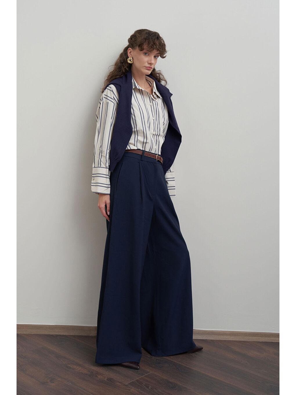 Lacivert-Pileli Polyviscon Pantolon-2