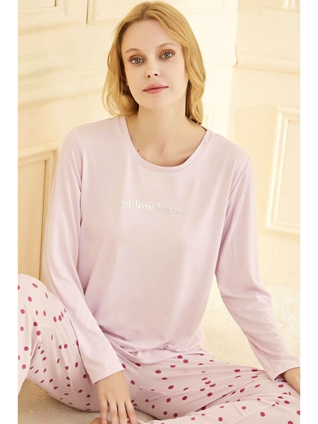 Kadın Milan Kumaş Pijama Takımı 50902-2375 Toz Pembe-1