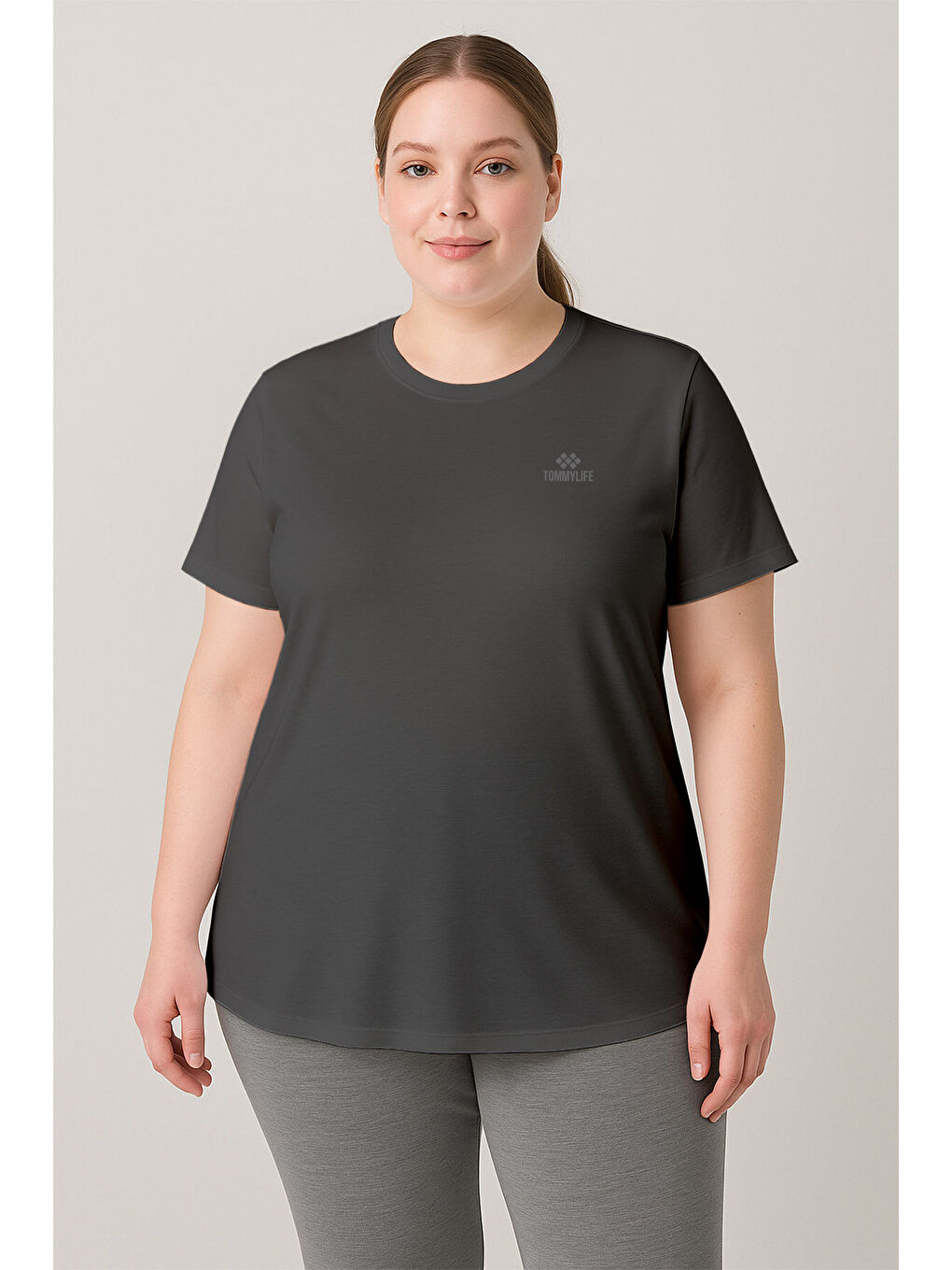 Rahat Form 3lü Paket Siyah-İndigo-Koyu Gri Battal Kadın T-Shirt - 97308-2