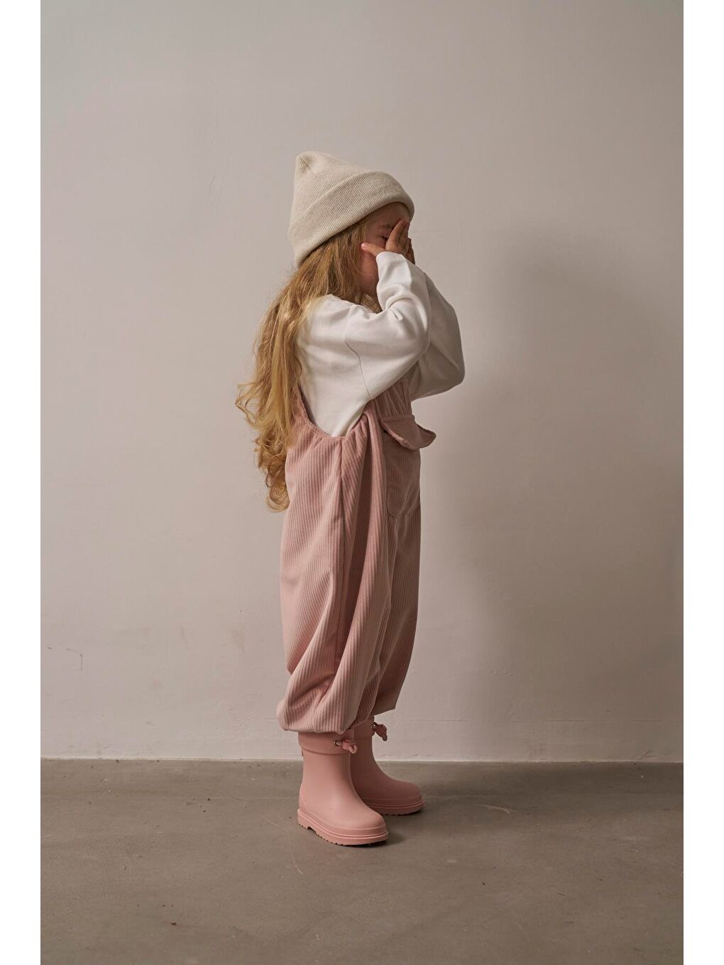 Pembe Pudra Childhood Velvet Çocuk Salopet Tulum-5