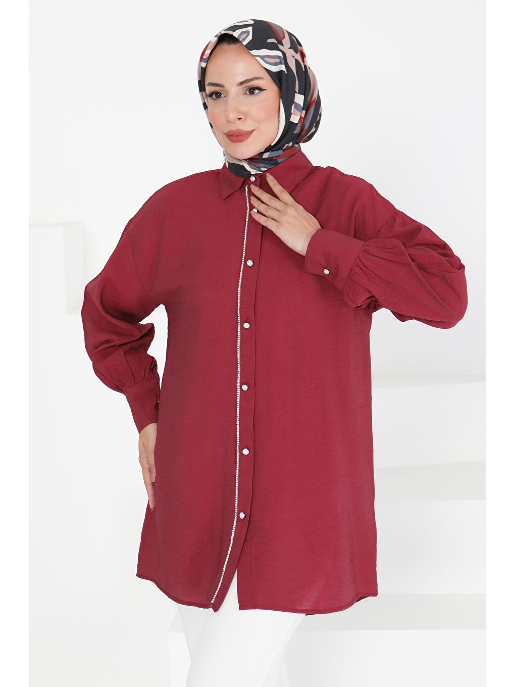 Taş Detaylı Tunik Bordo - 27432
