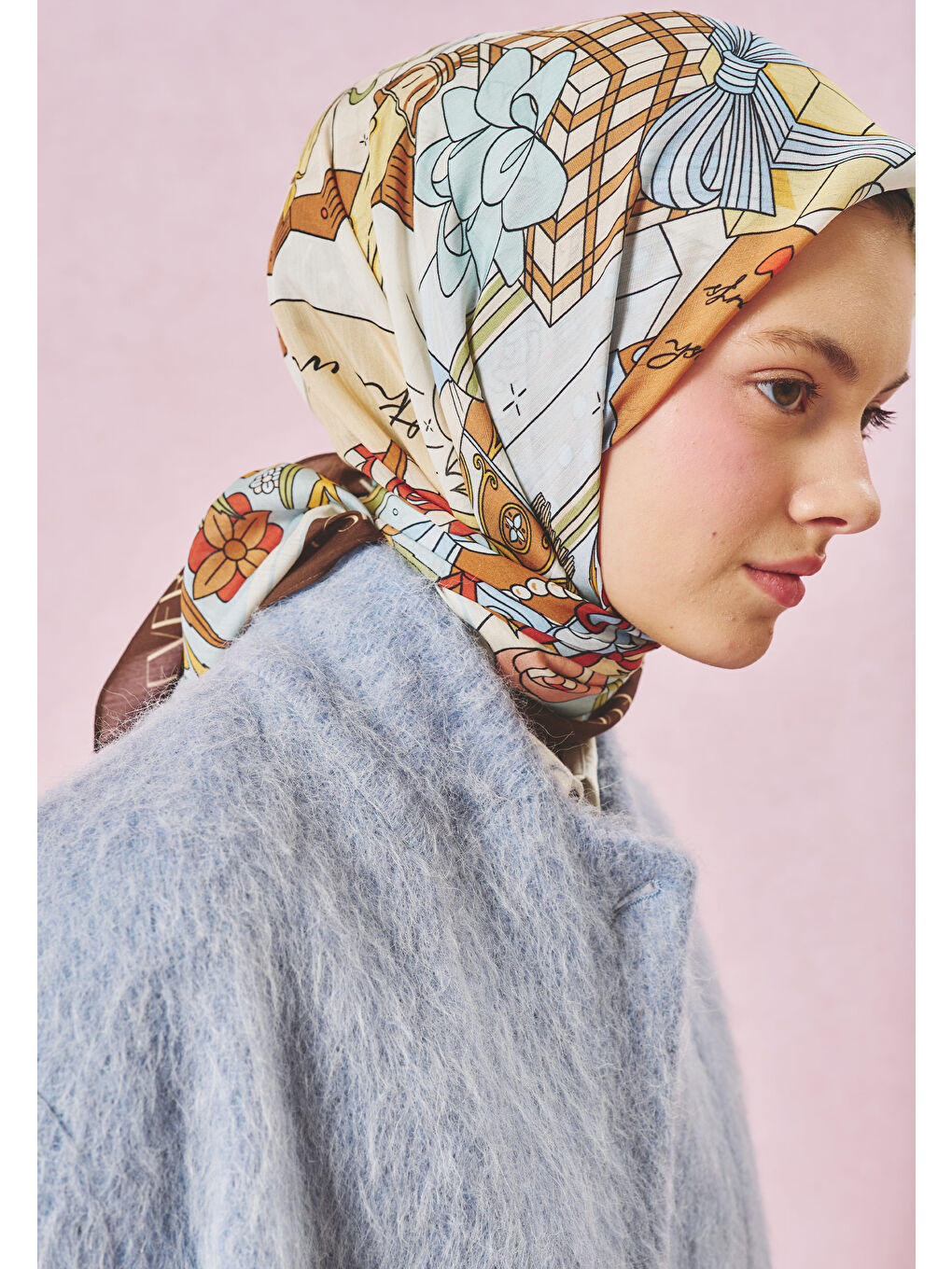 Lila A CINDIRELLA'S DREAM DESEN FLOŞ VİSKON EŞARP COFFEE CREAM-4