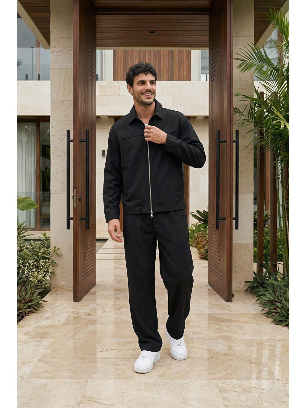 Siyah Artigas Premium Fermuarlı Düz Basic Ceket Pantolon Erkek Takım Relax Kalıp-4