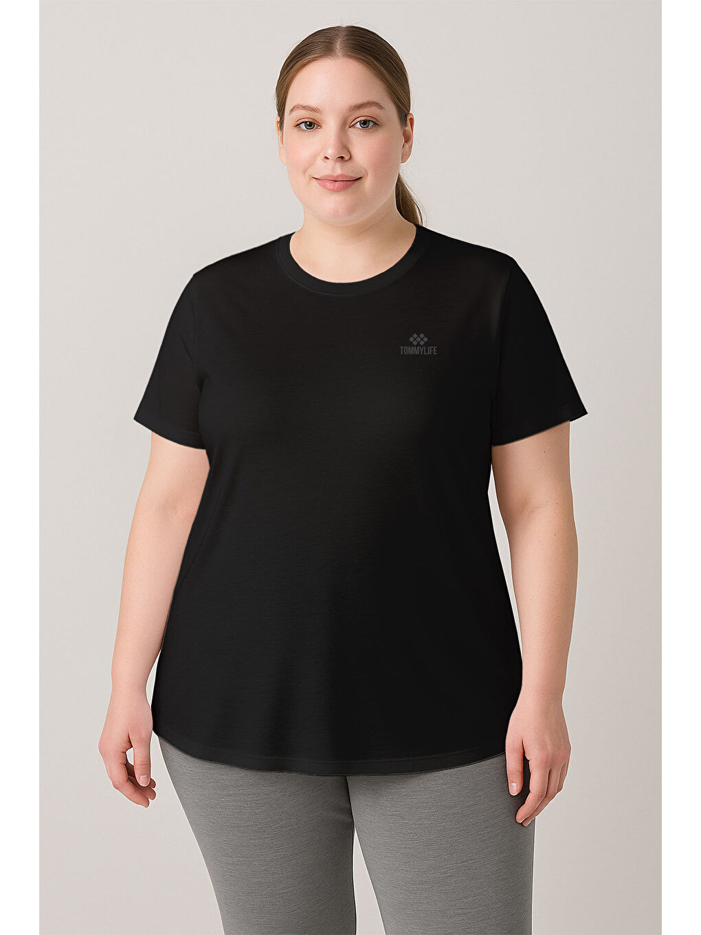 Rahat Form 3lü Paket Siyah-İndigo-Koyu Gri Battal Kadın T-Shirt - 97308-3