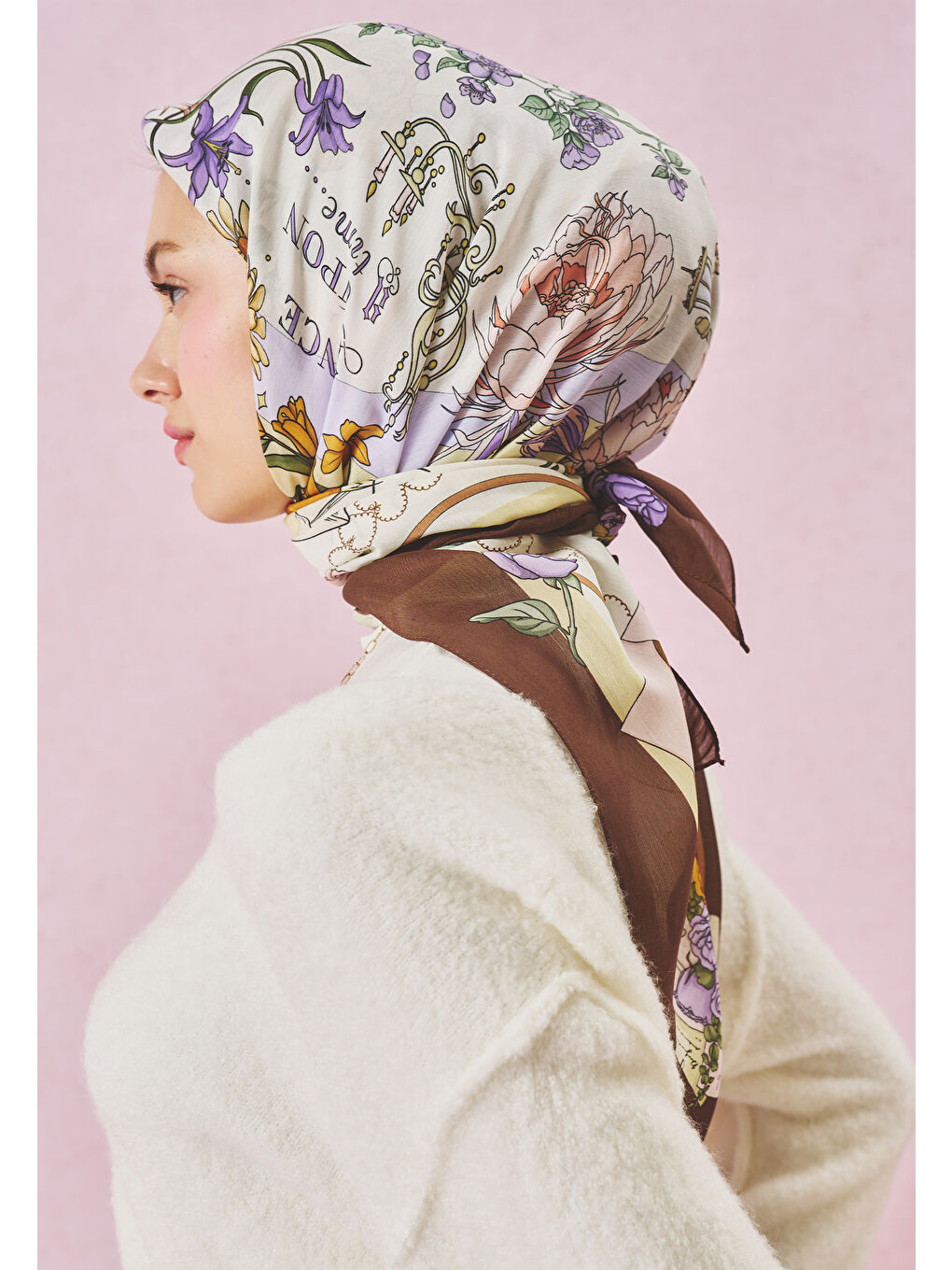 Kahverengi ONCE UPON A LOVE DESEN FLOŞ VİSKON EŞARP WOOD BROWN-2