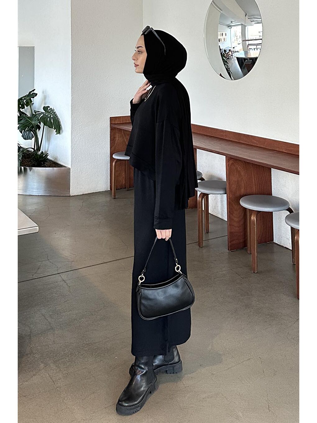 Balon Etekli Tesettür Takım Siyah-1