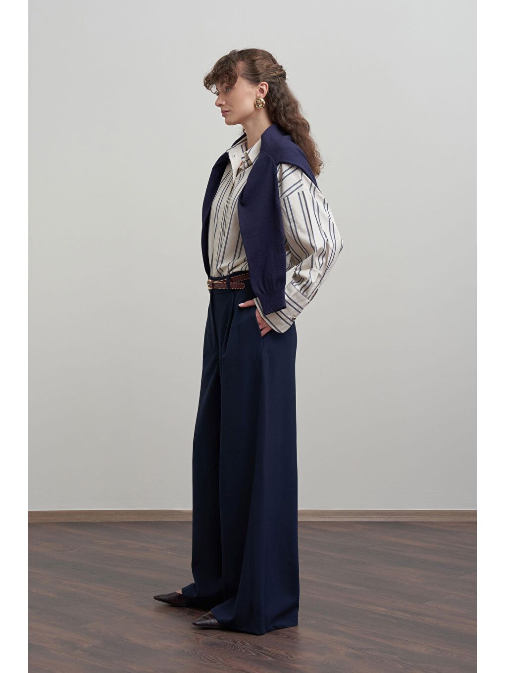 Lacivert-Pileli Polyviscon Pantolon-3
