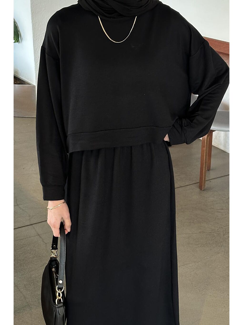 Balon Etekli Tesettür Takım Siyah-2