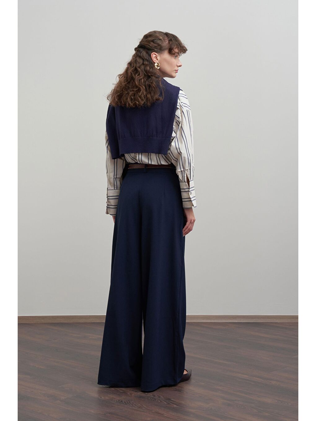Lacivert-Pileli Polyviscon Pantolon-4