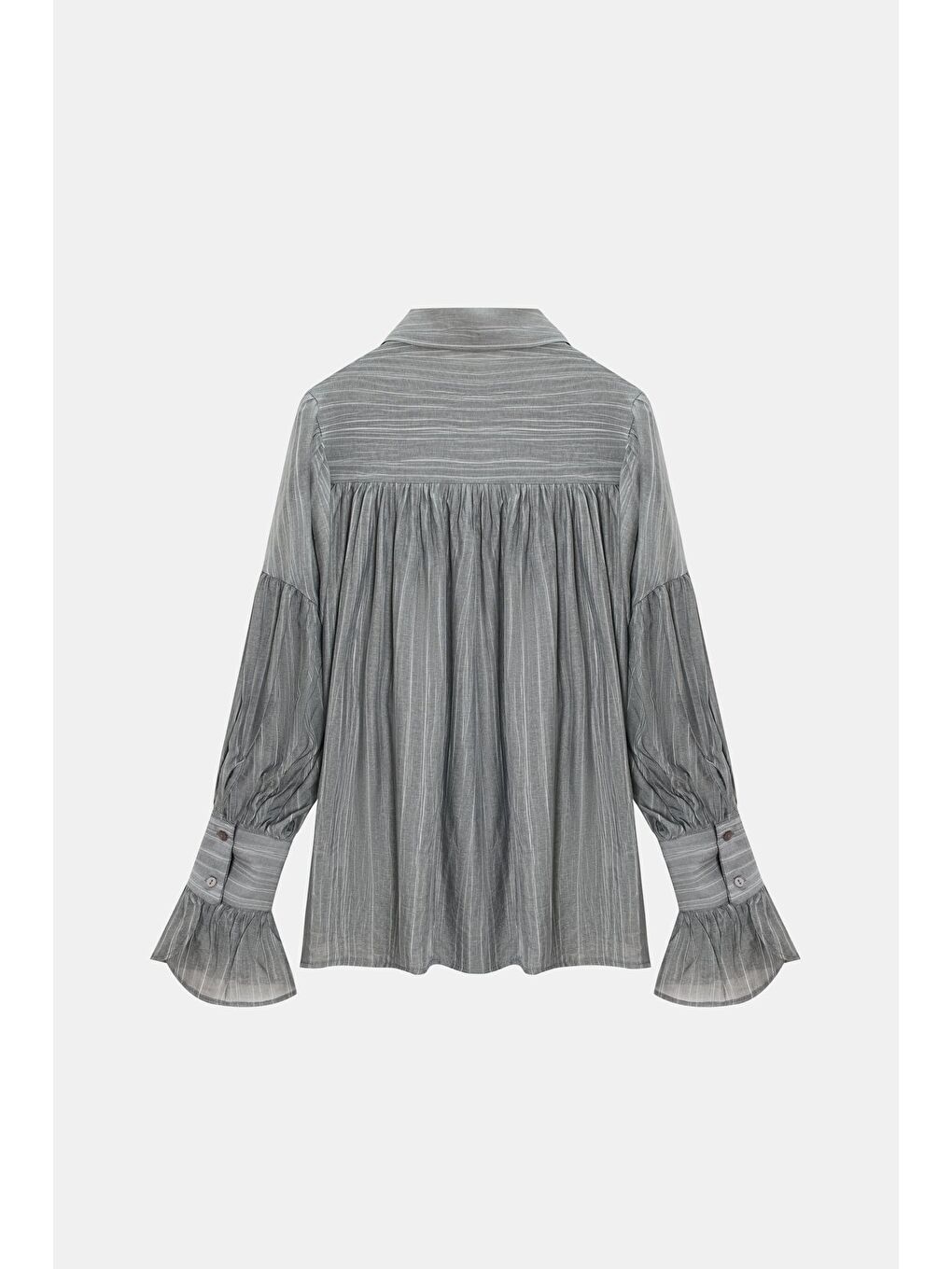 Antrasit Kadın Oversize Büzgülü Düşük Omuz Dokulu Gömlek - Manşet Detaylı-6