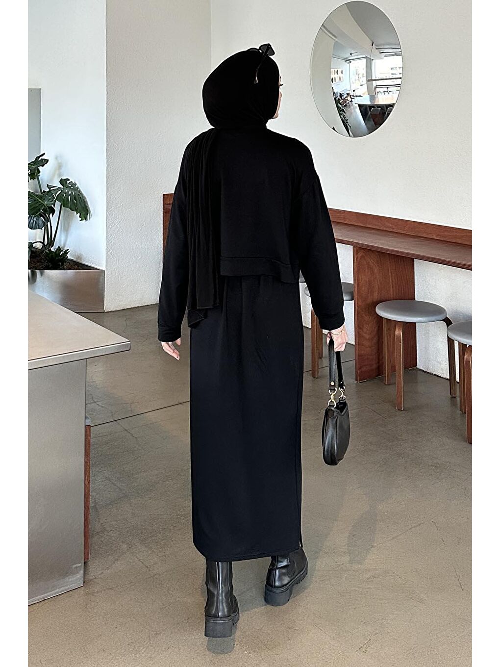 Balon Etekli Tesettür Takım Siyah-3