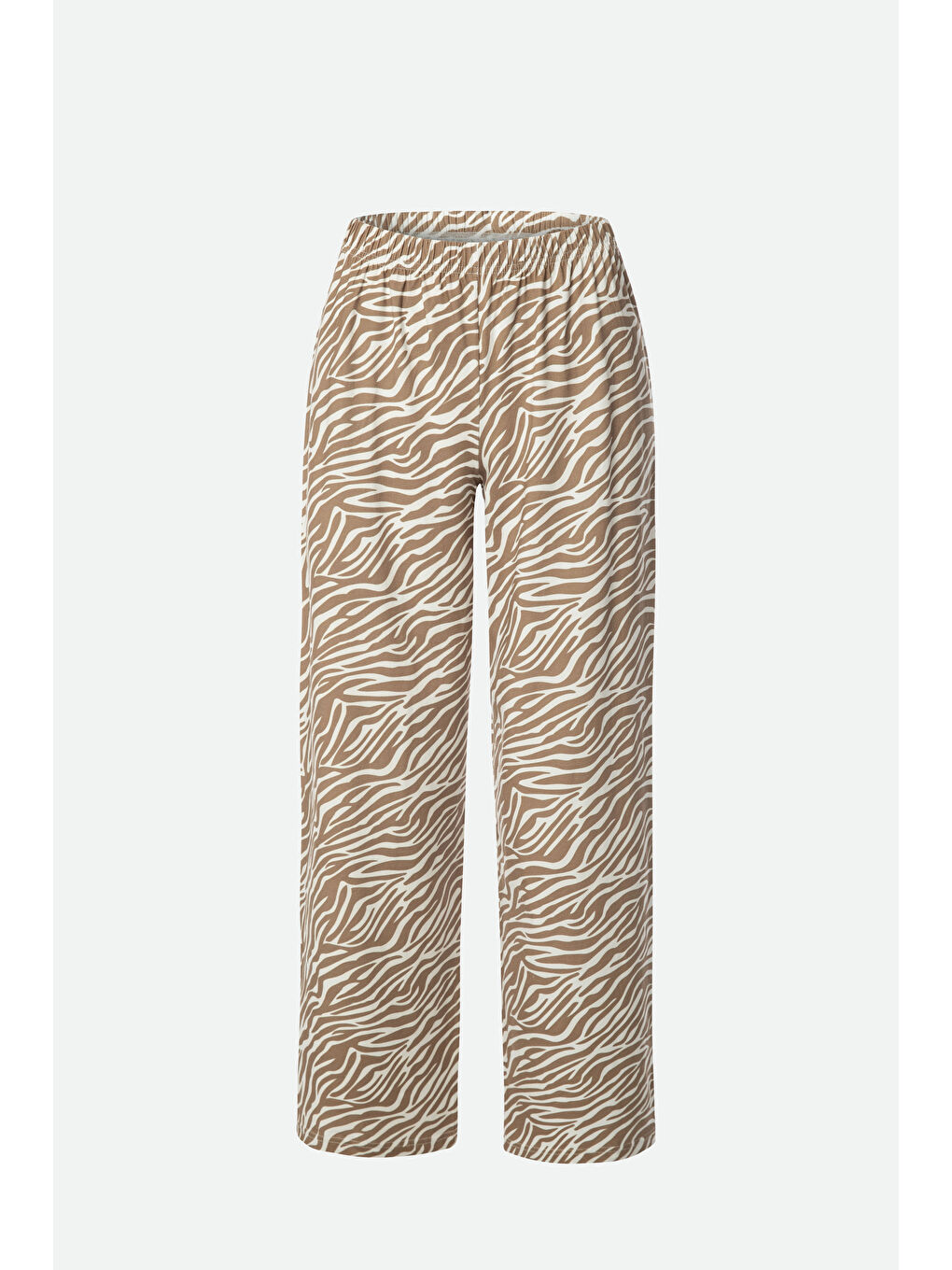 Kahverengi Kadın Pamuklu Önden Bağlamalı Desenli Crop T-shirt Pijama Takımı-8