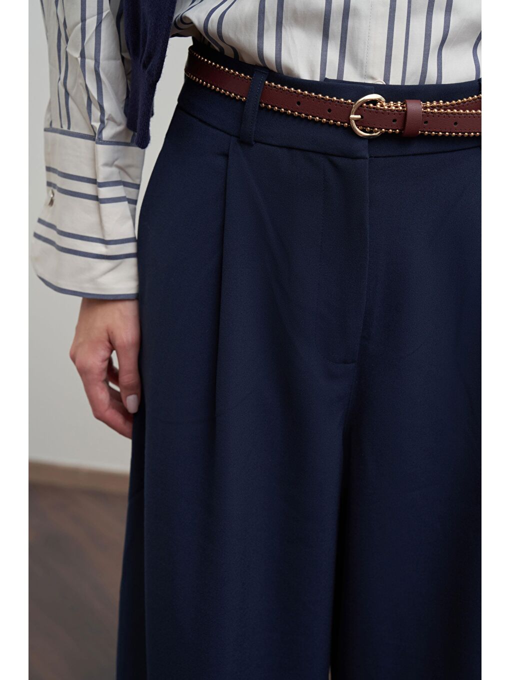 Lacivert-Pileli Polyviscon Pantolon-6