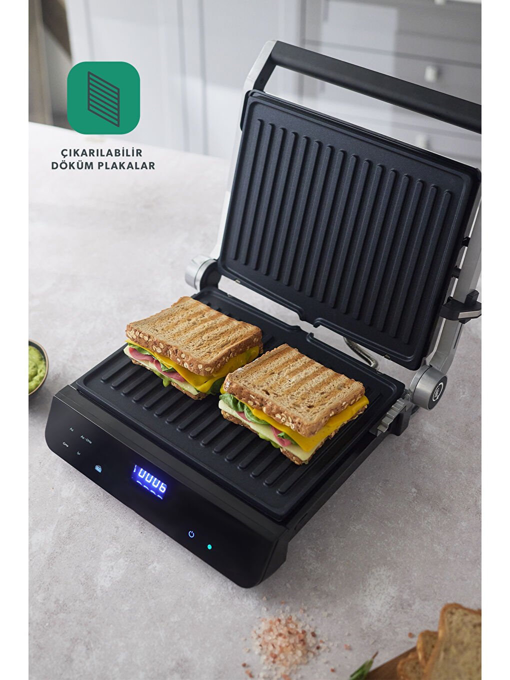 Grilliant 1343H Cam Yüzeyli Döküm Plakalı Tost ve Izgara Makinesi-3