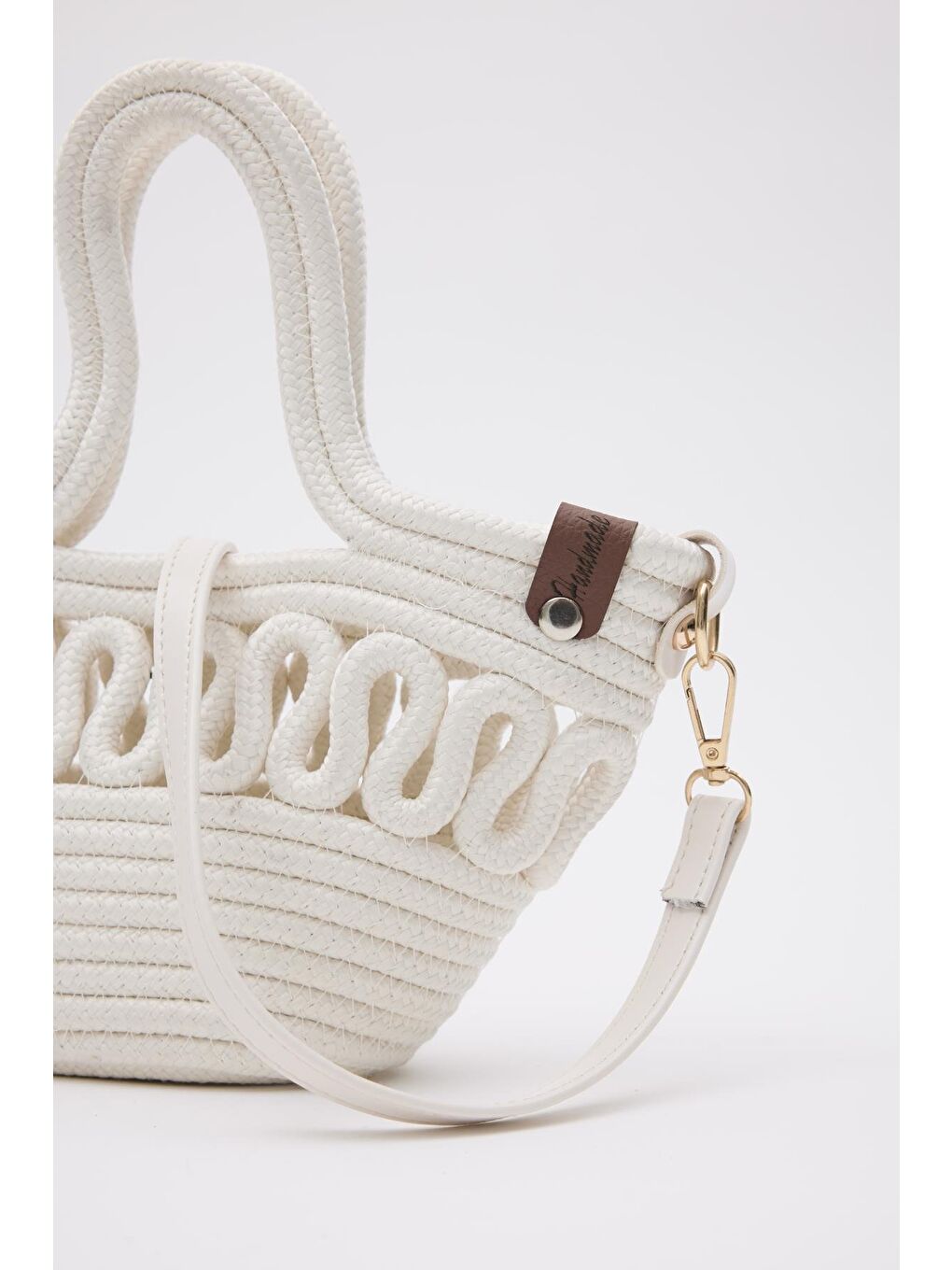 Ekru Ortega Handmade Mini Hasır Çapraz Çanta Krem-8