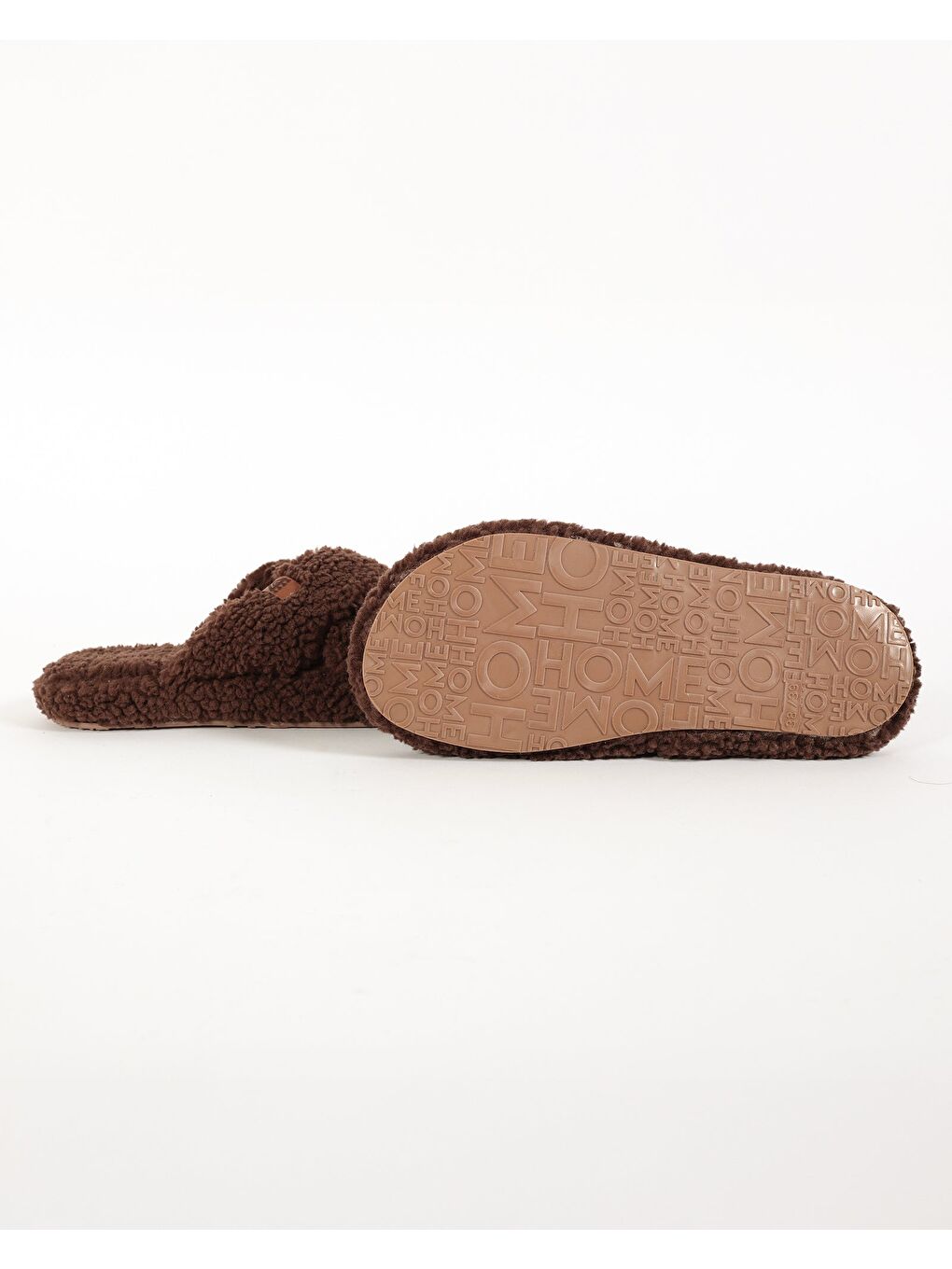 Kahverengi Kadın Deri Etiket Detaylı Ev Terliği-JANA-4