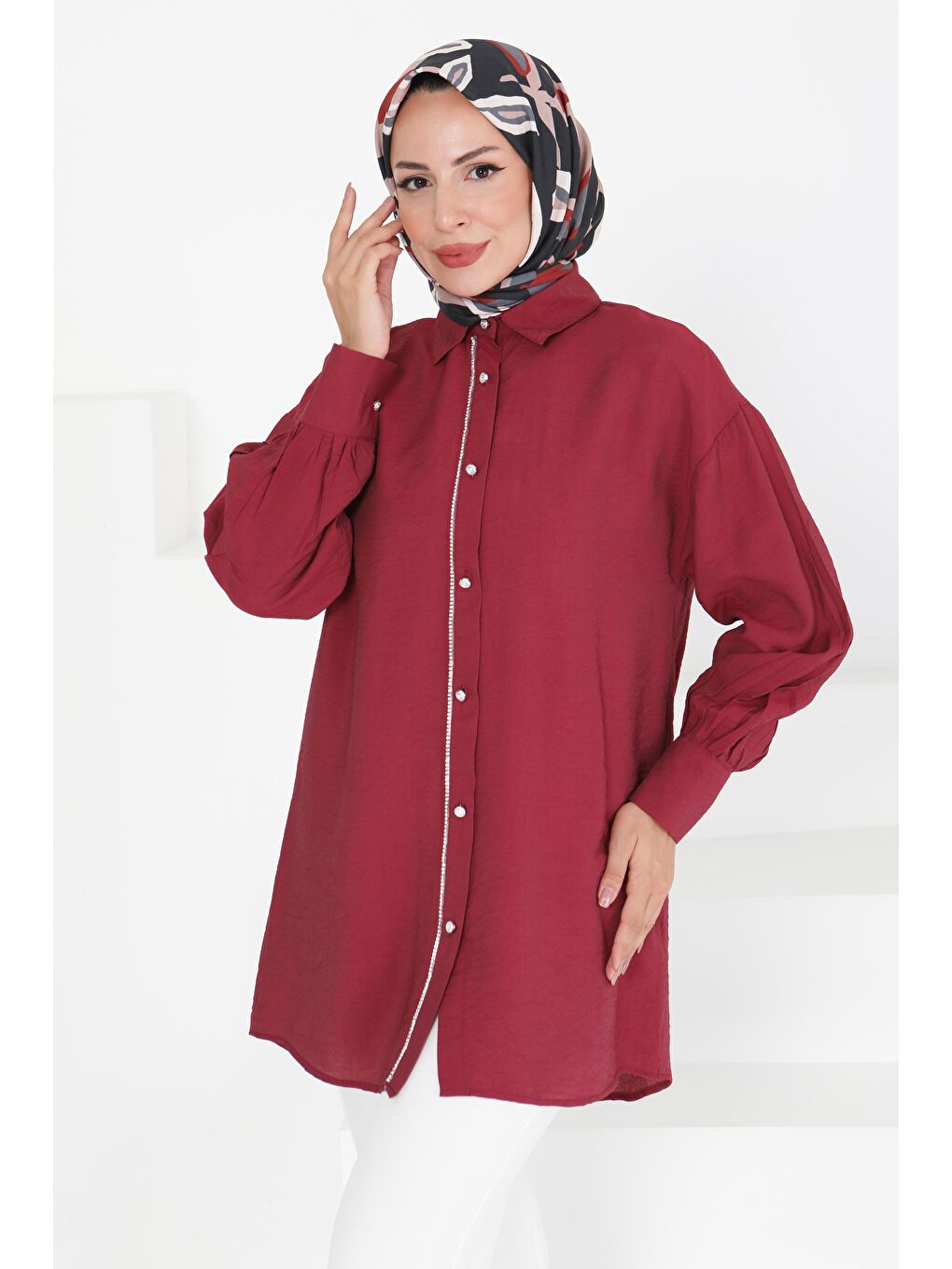 Taş Detaylı Tunik Bordo - 27432-1