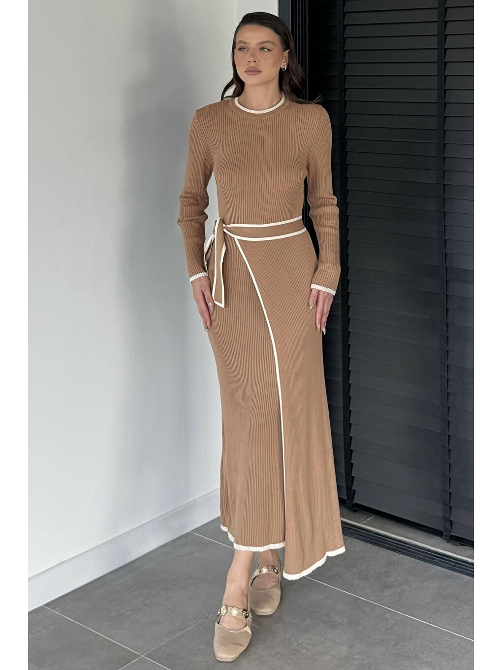 Ekru Kadın Triko Elbise