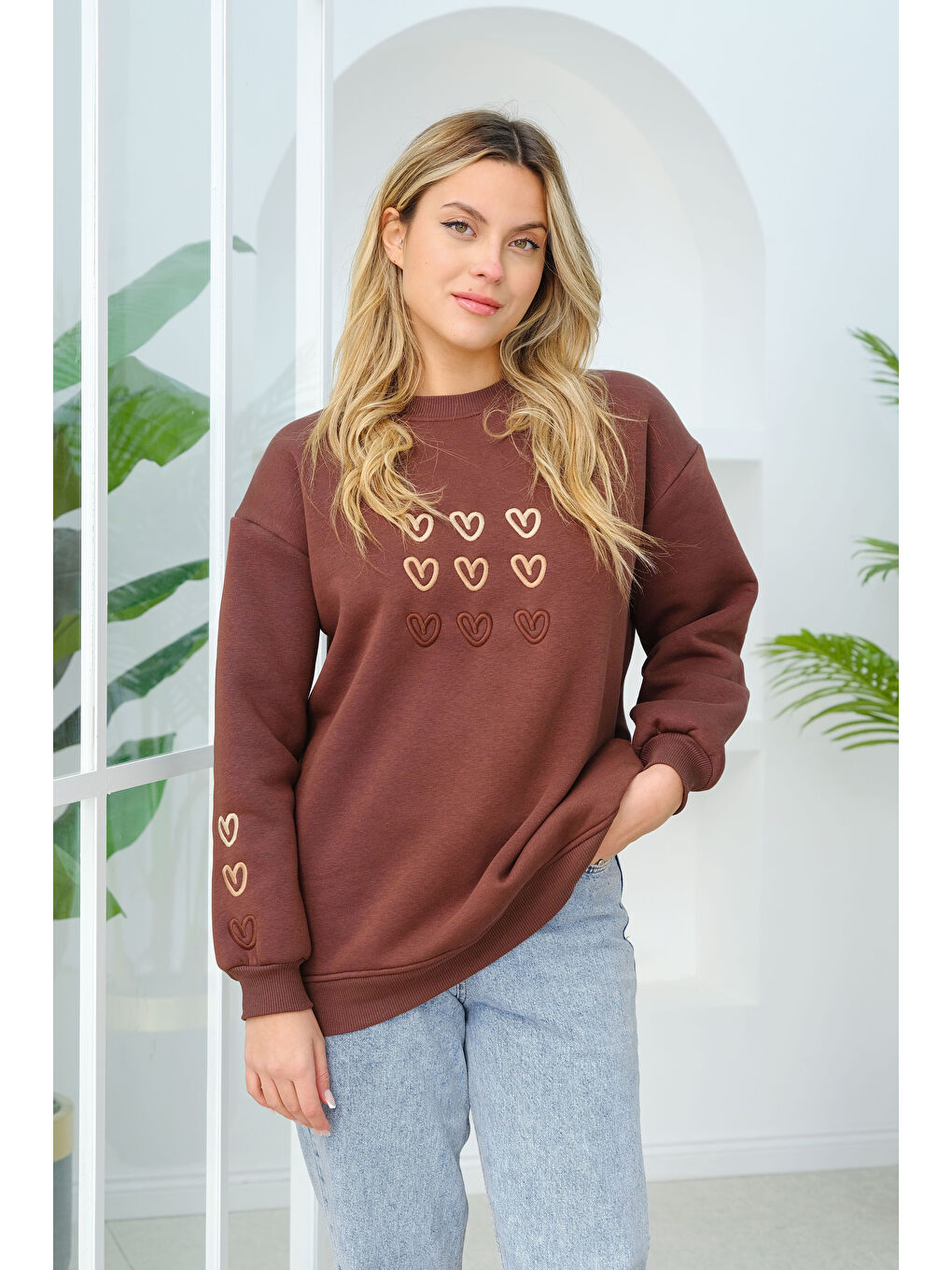 Locco Moda Kalp Nakışlı Sweat Kahverengi - 2