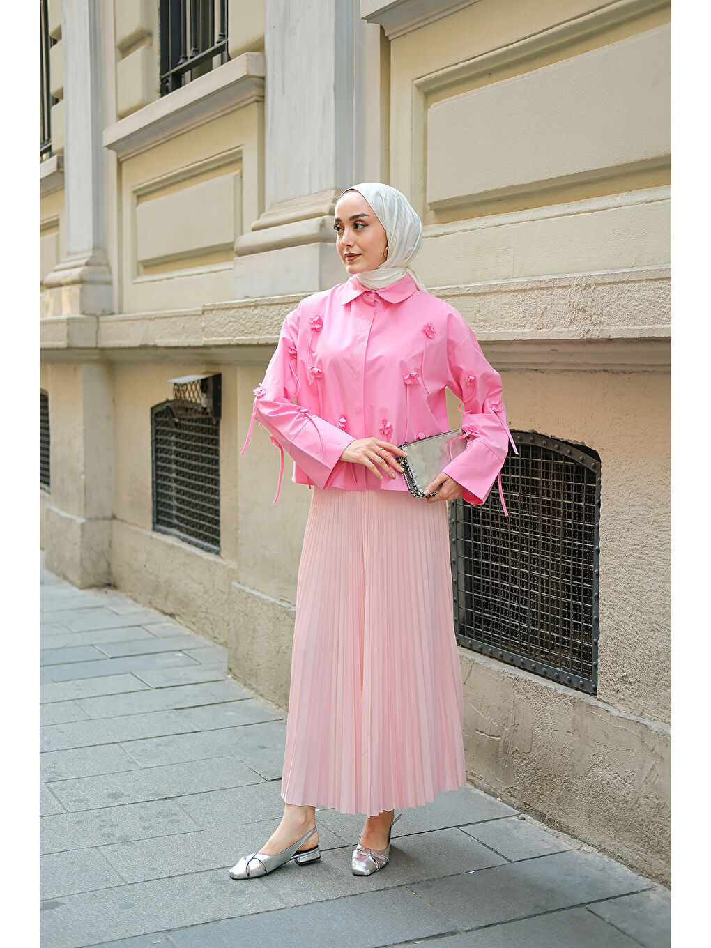 Kadın Çiçek Desenli Gömlek Pembe-1