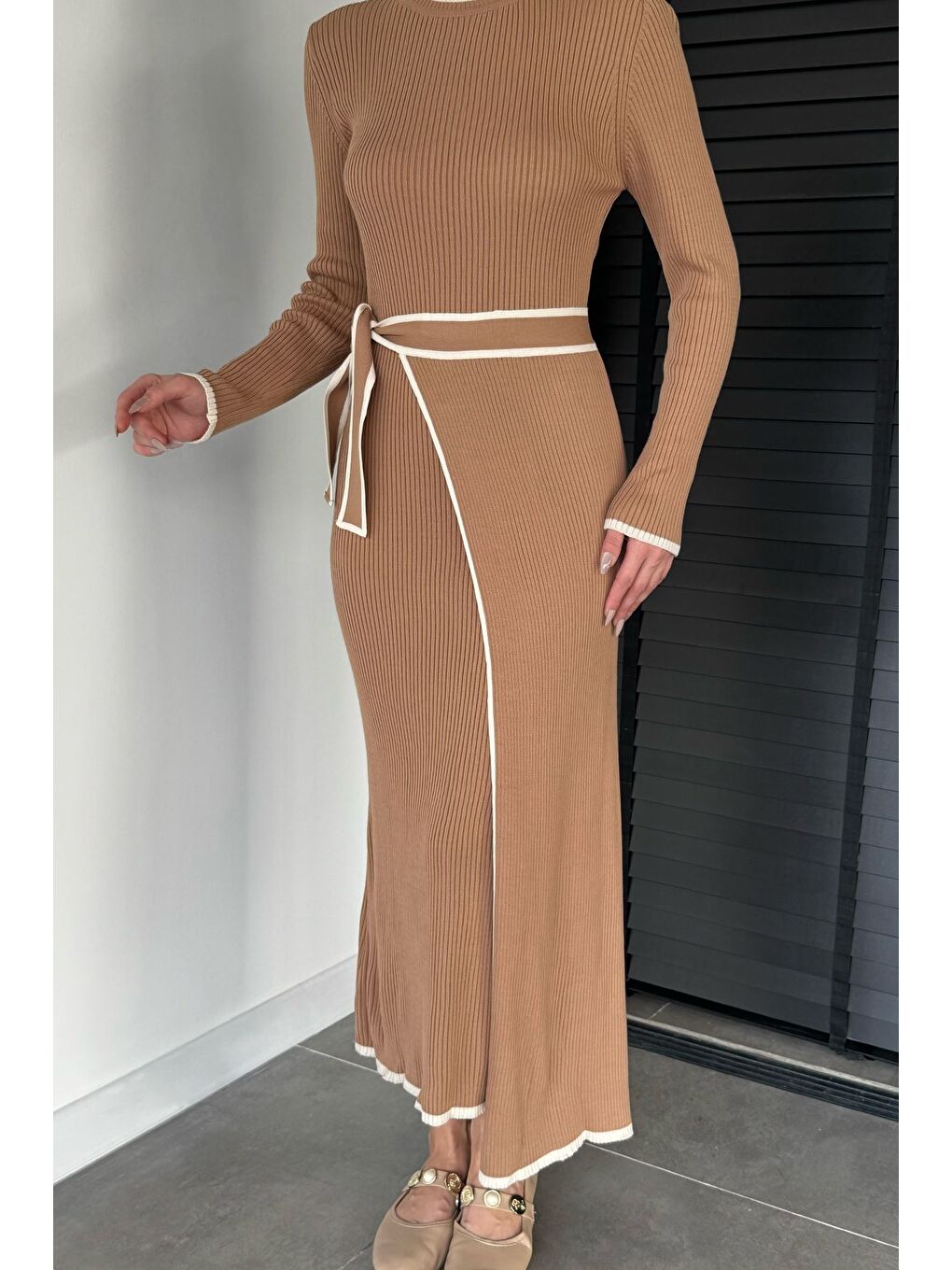 Ekru Kadın Triko Elbise-1