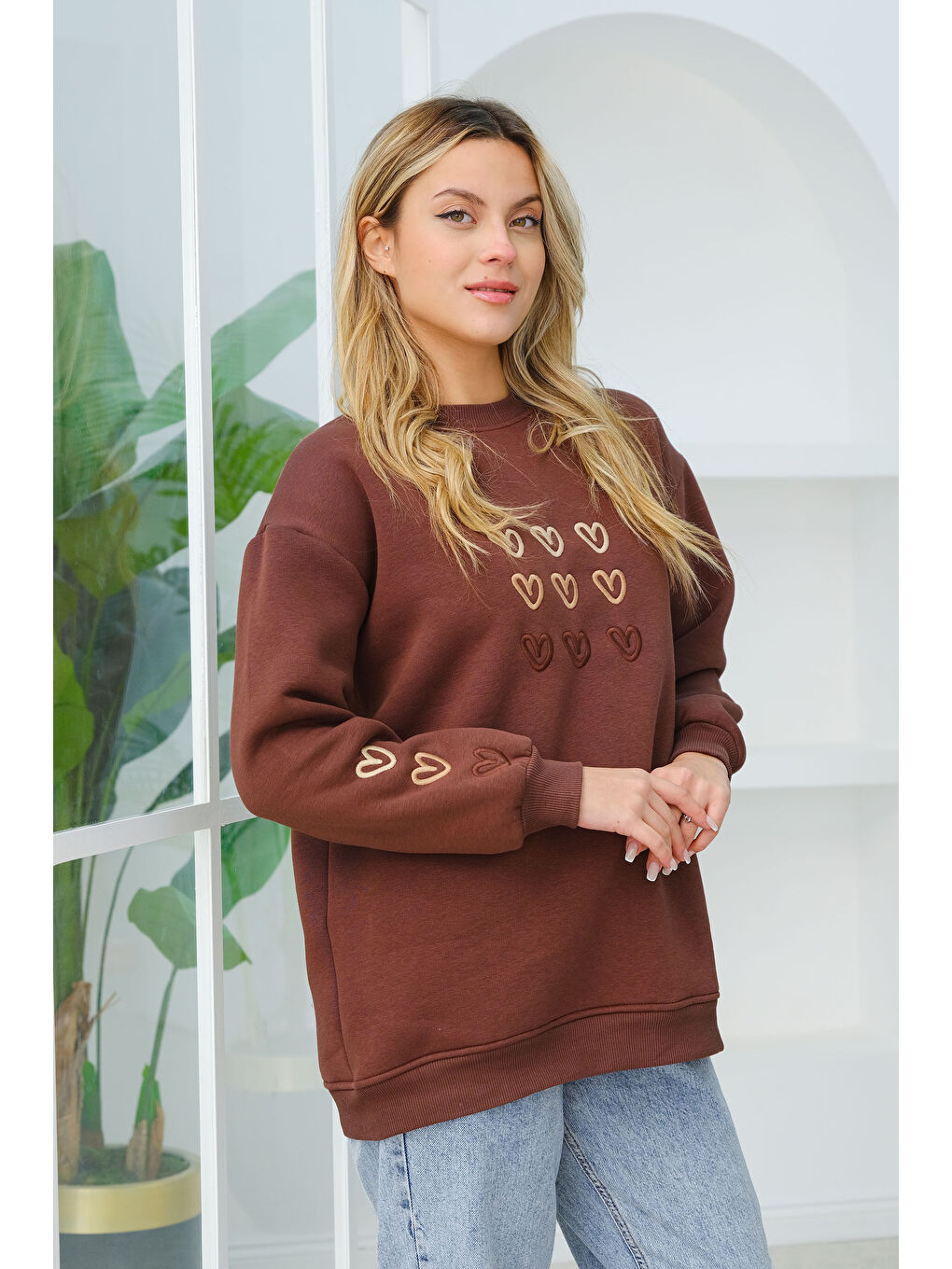 Locco Moda Kalp Nakışlı Sweat Kahverengi - 3