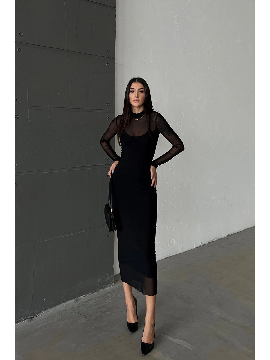 Kadın Siyah Tül Elbise 1026-221355