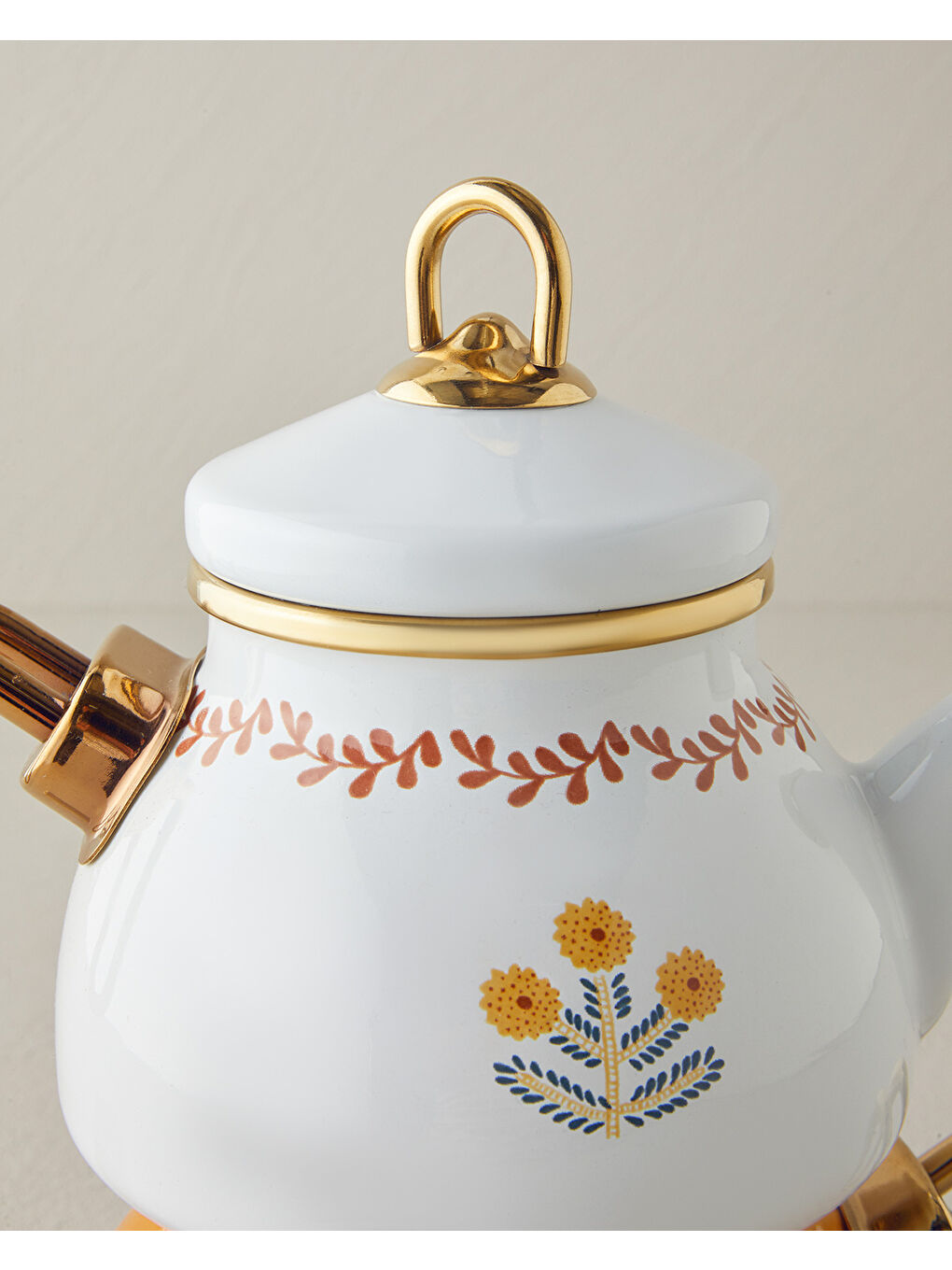 English Home Ornate Retro Emaye Mini Çaydanlık 0,50 lt + 1,1 lt Beyaz-Hardal - 2